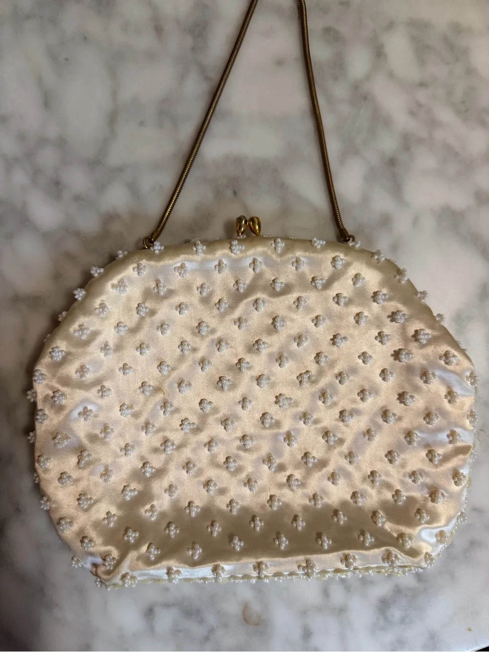 Small Vintage White Beaded Evening Clutch Handbag Purse Classic Bridal Heirloom